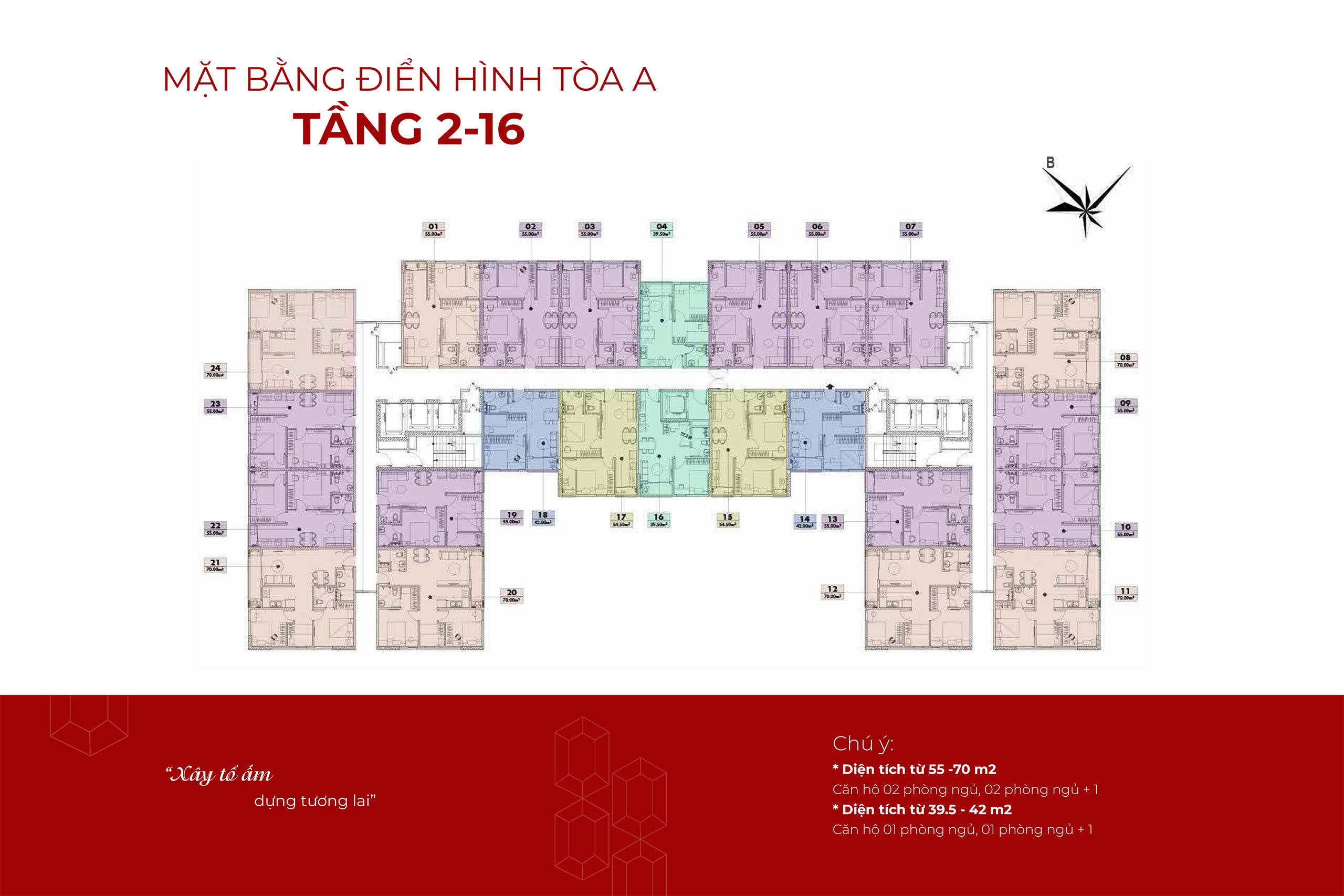 Mặt bằng tổng thể toà A — 10 căn hộ mỗi sàn